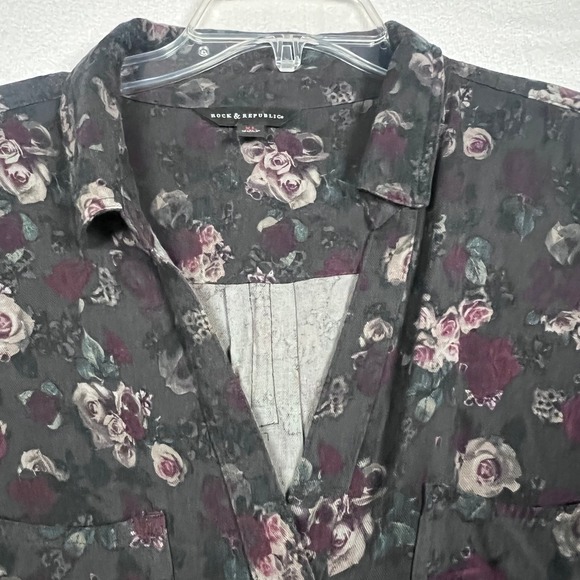 Rock & Republic Floral Button Down Shirt Womens XL Long Sleeve Top Blouse - Picture 4 of 12